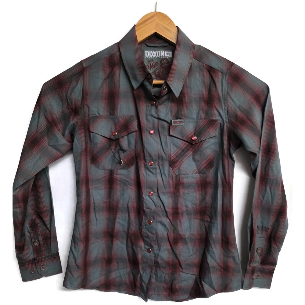 Dixxon Flannel The Rage Grey Red Plaid Bamboo Blend Button Up Shirt Womens XS